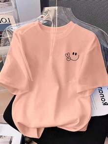 Camiseta deportiva casual con bordado de corazón para mujer de talla grande - Rosa coral - Ver 7