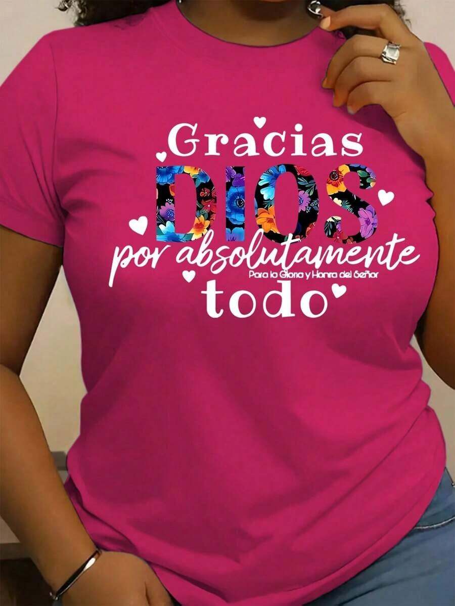 Camiseta holgada de mujer con estampado floral en rosa, casual y de moda, adecuada para el verano - Rosa Fucsia - Ver 1