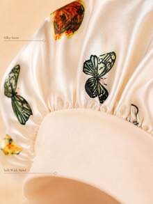 Topi Tidur Satin Satu Lapis Motif Kupu-kupu Terbaru, Topi Tidur dengan Karet Elastis Longgar, Topi Tidur Pelindung Rambut Lembut dan Ringan, Cocok untuk Pemakaian Sehari-hari di Rumah, Warna Krem - Krem - View 6