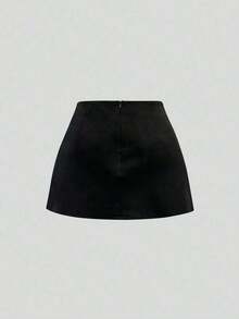 Falda mini casual de fiesta con abertura y corte en A de ante color Maillard para mujer, para otoño/invierno - Negro - Ver 2