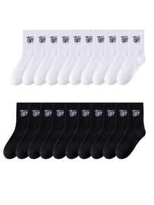 3/5 đôi/10 đôi/loại tất in chữ dành cho nam và nữ, kiểu tất cạp trung bình, thích hợp cho mặc hàng ngày, tập thể dục, chạy bộ và đạp xe. - Nhiều màu - Xem 10