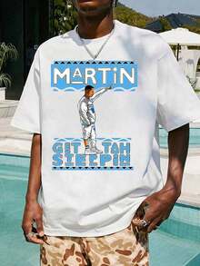 Camiseta con estampado Fitz 4 Kickz, top casual de manga corta y cuello redondo, camiseta gráfica clásica de manga corta y cuello redondo, tops ligeros para primavera y verano. FJHX - Blanco - Ver 2