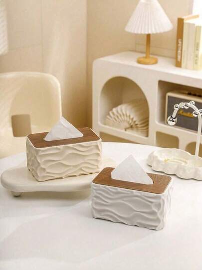 Wavy Wooden Tissue Box Cover, Thick Waterproof PP Material, Suitable For Living Room, Dining Room, Bathroom, Bedroom, Office, Hotel, Daily Use, Gift, National Day,Valentine's Day.