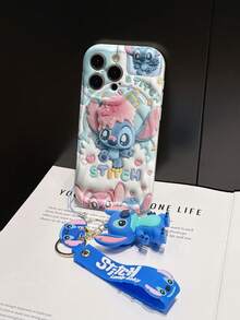 Disney Lilo And Stitch Phone Case : 3D Fluffy Pattern Border Protector Phone Soft Phone Case With A Free Cute Stitch Bracelet Chain Lanyard, Stitch, Lilo, Angel, For Apple 17 Promax 17 Pro 16 15 14 13 12 11 Pro Max XS Max X XR Soft Cover Summer Phone Case - 白色 - 查看 5