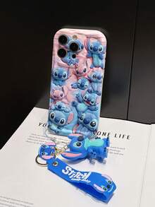 Disney Lilo And Stitch Phone Case : 3D Fluffy Pattern Border Protector Phone Soft Phone Case With A Free Cute Stitch Bracelet Chain Lanyard, Stitch, Lilo, Angel, For Apple 17 Promax 17 Pro 16 15 14 13 12 11 Pro Max XS Max X XR Soft Cover Summer Phone Case - 白色 - 查看 5