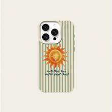 1pc TPU Material Fresh Green Striped Sun Slogan Pattern Phone Case Suitable For IPhone 17 Pro Max/17/16 Pro Max/15/13/12/11, S20 FE/A15/S24/A55, Note 11/Note 12/Note 13 Pro, Full Coverage Anti-Drop Soft Protective Phone Case - White - View 6