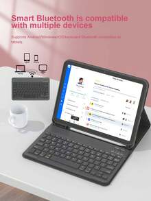 这款键盘保护套兼容 iPad (A16) 第 11 代、第 10 代、第 7/8/9 代，iPad Air 第 4/5 代/(M2) 2024/(M3) 2025，以及 iPad Pro 11 英寸（2018/2020/2021/2022）。它采用 PU 皮革材质，配备可拆卸无线键盘、150mAh 电池和内置 Apple Pencil 收纳槽。颜色：黑色。 - 黑色 - 查看 7