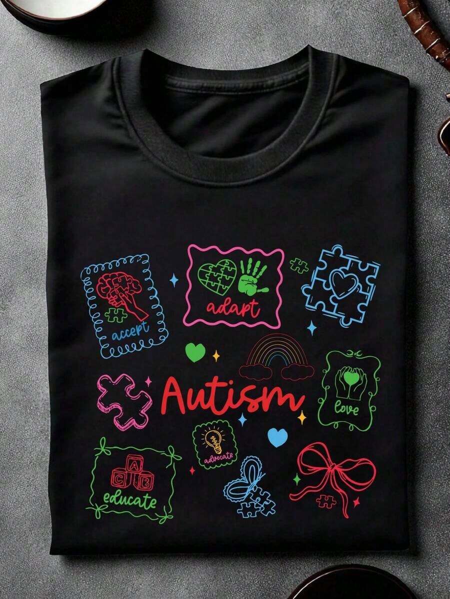 Autism Awareness T-Shirt, Special Education T-Shirt, Neurodiversity T-Shirt, Autism Acceptance Clothing, Autism Teacher Outfit, Special Needs, GH-535 - 黑色 - 查看 1