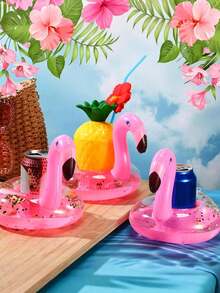 1/5/11pcs Pool Float, Flamingo Inflatable Drink Holder Wholesale, Flamingo Float, Inflatable Cup Holder And Flamingo Cup Holder. Perfect For Hawaiian Theme Party, Birthday, Wedding, Beach And Pool Party Decoration. - Multicolor - View 6