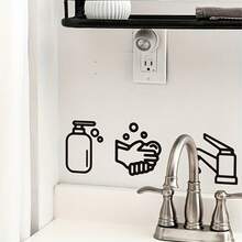 Hình dán vòi nước hoạt hình - Decal PVC có thể tháo rời dùng để trang trí nhà bếp, phòng tắm và phòng ăn, tự dính, dễ lắp đặt, thiết kế viền trắng đen, trang trí tường nhà bếp | Nghệ thuật trang trí tường hiện đại | Hình dán dễ lắp đặt - 1 cái - Xem 9