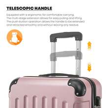 YONSLY Hard Shell Suitcase 16/20/24/28 Inches With 4 360° Wheels Sturdy Double Zipper Combination Lock Mesh Pocket Soft Rubber Handle Travel Suitcase - 粉色 - 查看 7