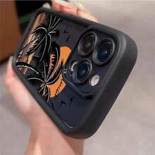 Funda de Teléfono con Patrón de Palmera al Atardecer Compatible con iPhone11/12/13/14/15/X/XR/Xs/Plus/Pro/Pro Max - Cubierta Protectora Duradera a Prueba de Golpes con Diseño Tropical - Negro - Ver 4