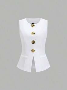 Tall Chaleco sin mangas minimalista básico de metal grande para mujeres altas - Blanco - Ver 1