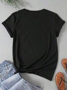 Soft 100% Cotton T-Shirt. 100% Cotton. 100% Pure Cotton. New Summer Style. 1 Piece Women's T-Shirt With Abstract Print On Lightweight Breathable Cotton Fabric. Fashionable Casual Style. Round Neck. Pure Cotton Women's T-Shirt | Casual Short Sleeve Round Neck T-Shirt | Abstract Floral Print | Ribbed Detail | Comfortable Fit For All Seasons | Machine Washable & Dry Cleanable | Multifunctional Printed Sweatshirt For Casual Wear - Short Sleeve T-Shirt For Everyday Summer Wear. Machine Washable. A Gift For Family, Siblings, Friends, Parents, Or Teachers. Breathable Cotton T-Shirt, Matches Everything. - 黑色 - 查看 2