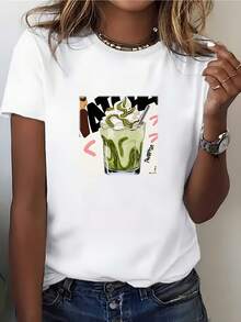 Camiseta de helado de matcha suave de 180 g |   Camiseta Gráfica Cómoda y Elegante para Regalos de Team Building |   Perfecto para salidas familiares de verano y uso casual. |   Ropa Urbana para Mujeres y Hombres |   Ideal para las festividades del Día del Trabajo - Blanco - Ver 7