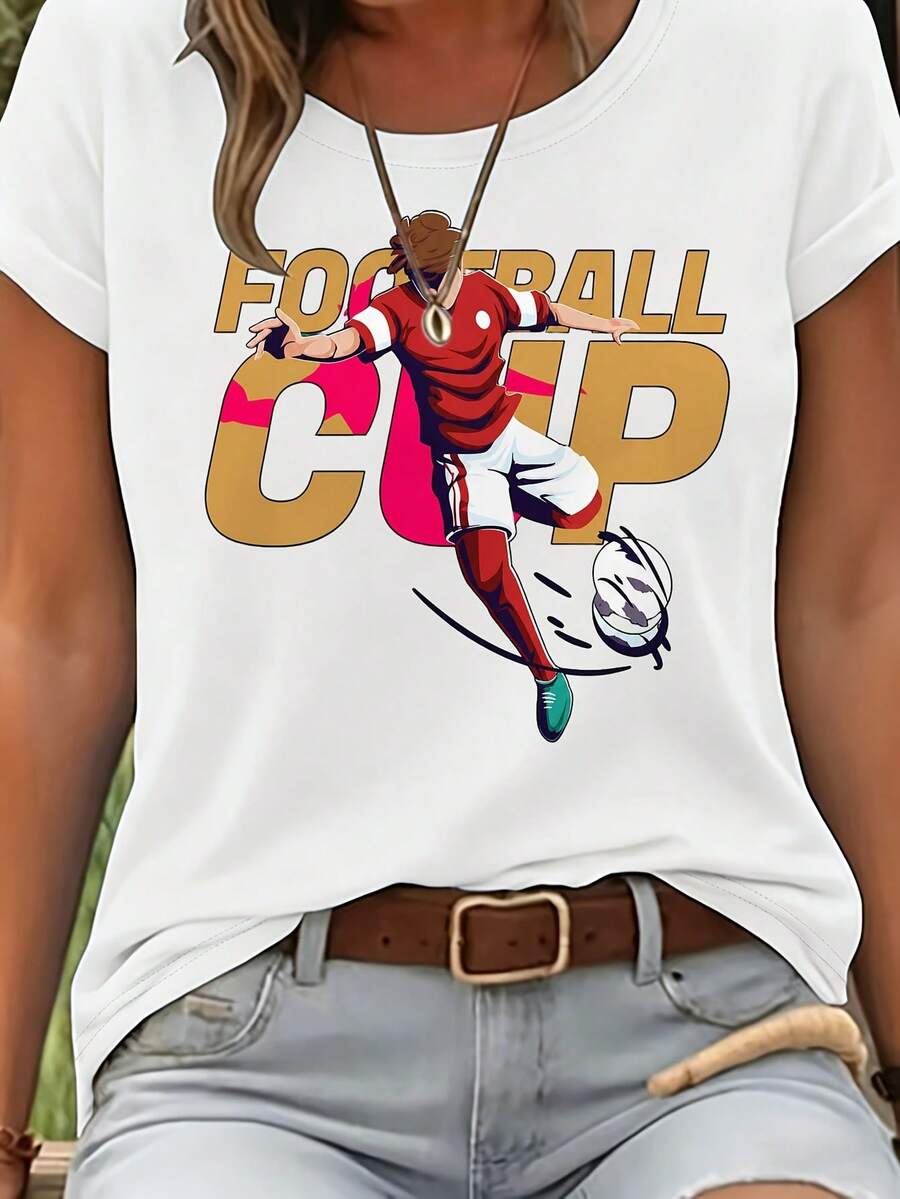 Show Your Passion With This "Football Cup" T-Shirt Featuring A Footballer In Action, Ideal For Football Lovers Who Want To Show Off Their Sporty Style. - 白色 - 查看 1