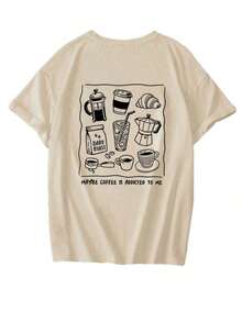 Camiseta de manga corta con cuello redondo, estampado de comida y bebida de desayuno, estilo de vida perezoso y casual, versátil y de uso diario para mujer Ropa deportiva estilo Y2K, cuello redondo, 100% algodón, tejido suave, manga corta. - Albaricoque - Ver 5