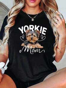 Camiseta de manga corta de algodón puro de 180 g para mujer, talla grande, cuello redondo, holgada, ropa para el Día de la Madre, tallas L-5XL, con estampado de texto, camiseta de manga corta de cuello redondo para mujer, primavera-verano. - Negro - Ver 2
