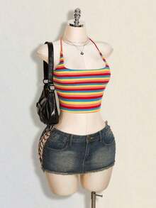 Camiseta de mujer de tirantes con cuello halter de unicolor - Multicolor - Ver 7