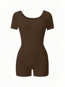 Mono de mujer , escote en U, silueta minimalista, ropa interior moldeadora cómoda, casual, sexy, versátil para exteriores, viajes, fiesta en la playa, vacaciones en el campo, vacaciones, Pascua, graduación, regreso a la escuela, mono de verano, ajust - Marrón - Ver 5