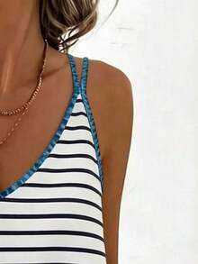 Top de tirantes casual para mujer con detalle de lazo en la espalda, adecuado para usar de vacaciones, primavera/verano - Blanco - Ver 3