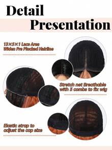 26 Inch Black And Burnt Orange 13*5*1T Lace Front Wig, Middle Part Long Wavy Curly Lace Wig, Heat Resistant Synthetic Lace Wig, Suitable For Daily Wear, Halloween, Y2K, Cosplay And Music Festivals, Ideal For Beginners, Holiday Gift For Girls - Burnt Orange - View 9