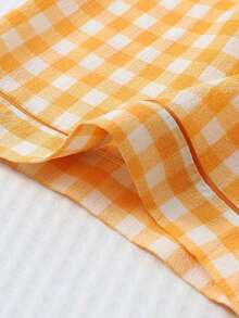 piezas de pijama con pantalón corto, de manga corta y estampado a cuadros para mujeres, ropa de estar por casa de verano - Naranja - Ver 7