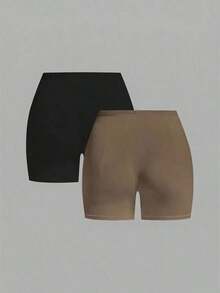 2 piezas Leggings básicos casuales de unicolor para mujer de talla grande, aptos para el verano - Multicolor 2 - Ver 2