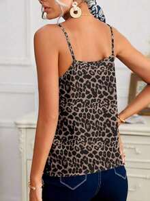 Camiseta de mujer casual de encaje, estampado de leopardo, adecuada para uso casual y de verano de las mujeres - Multicolor - Ver 2