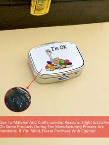 Square Pill Box With Capsule, Tablet, Letter, Bottle Patterns, Portable Medication Storage Compartment, Mini Metal Storage Box, Compact Jewelry And Pill Case, Travel Pill Box, Large Capacity Compartment, Weekly Medication Organizer, Suitable For Daily Medicines And Vitamins, Essential For Doctors And Nurses, Emergency Needs, Travel, Hiking First Aid, Creative Gift With Cartoon Logo - Multicolor - View 4