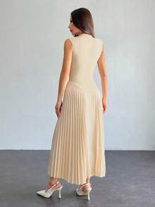 Vestido ajustado de línea A con pliegues elegante para mujer - Albaricoque - Ver 2