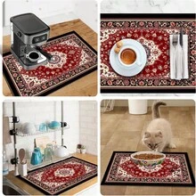 1pc Red Classic Persian Floral Pattern Dish Drying Mat, Absorbent Draining Pad Suitable For Dining Table And Cafe, Enhances Tableware Drying Effect And Desktop Aesthetics, Multipurpose Drainage Mat, Home Gift, Desktop Decor - XYLSD-373 - View 11