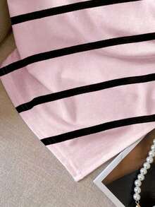 de manga corta con pliegues y bajo asimétrico de unicolor casual para mujer, verano - Rosa 2 - Ver 3