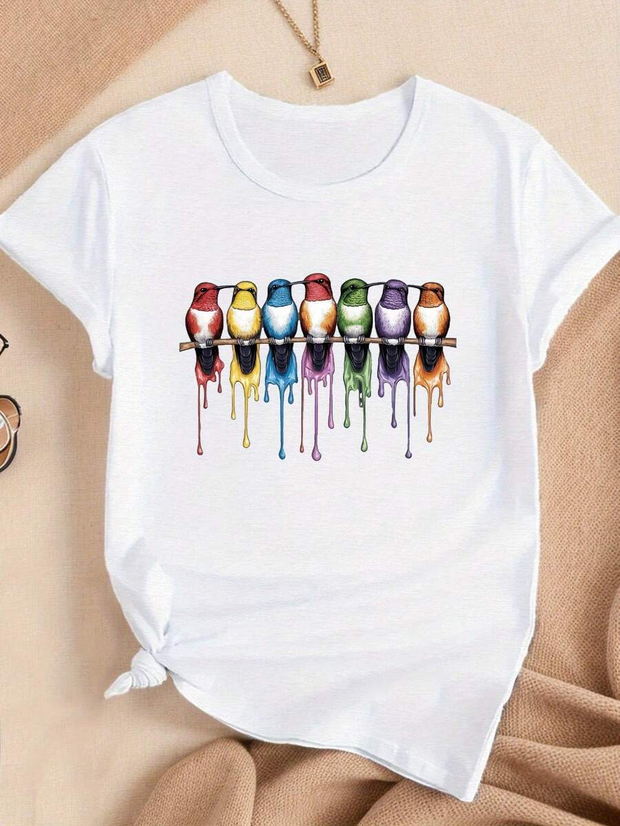 Colibríacuarela camiseta cómoda para mujer - Blanco - Ver 1