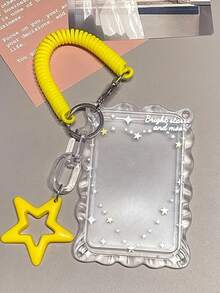 1 PC 2D Ins Style Transparent Lace Card Holder, Simple & Elegant, For Student ID, Bus, Subway, Campus Meal Card And Photocards With Cute Star & Spring Pendant - Multicolor - View 9
