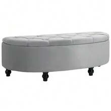 Storage Bench, Ottoman, Storage Box, Footrest, Velvety-Touch Rubberwood, Grey, Bedroom - Grey - View 1