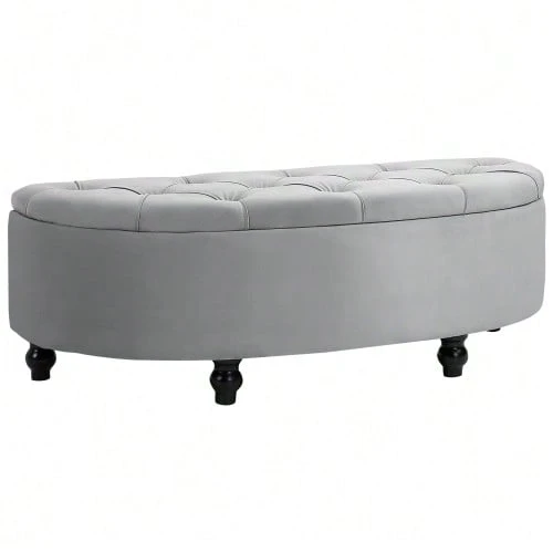Storage Bench, Ottoman, Storage Box, Footrest, Velvety-Touch Rubberwood, Grey, Bedroom - Grey - View 1