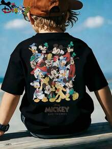 Disney Collaborates With Mickey Mouse And Friends To Gather For A Pre - And Post Printed Boys' Summer Short Sleeved T-Shirt, A High-Quality Short Sleeved Round Neck T-Shirt That Is Comfortable To Wear. Summer Short Sleeves Are The Perfect Choice For Travel, Play, And Daily Life - màu đen - Xem 2