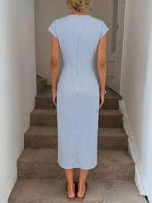 Vestido midi casual de mujer con estampado de lunares, cintura retorcida y abertura alta sin mangas; Vestido ajustado texturizado casual de mujer; Conjunto de fitness de mujer; Vestido de invitada de boda de mujer; Atuendo de oficina de mujer - Multicolor 6 - Ver 2