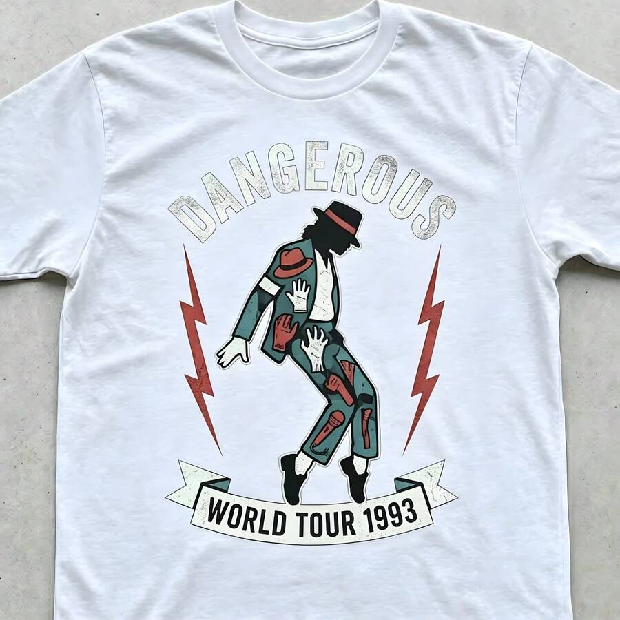 Camiseta de hombre MJS Movie Michaels Jacksons 1988's Bad World Tour, camiseta de algodón Unisex de manga corta Y2k, camiseta popular de gran tamaño, tops de ropa de calle - Blanco - Ver 1