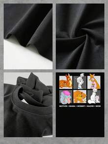 Illustration Of Several Cute Animals Hugging Their Young, Symbolizing Maternal Love In Different Forms With Touches Of Tenderness And Warmth, Ideal For Expressing Family Affection. Comfortable Casual Women's T-Shirt For Everyday Wear. - 黑色 - 查看 4