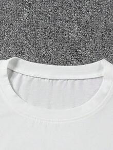 Camiseta suave 100% algodón con estampado de monograma para uso diario, perfecta para salidas casuales en primavera y verano, con mangas cortas y diseño de cuello redondo para mujer. Camiseta de algodón transpirable, combina con todo.-Vintage Street Style Unisexoose Cotton Short Sleeve Crew Neck T-Shirt - Blanco - Ver 3