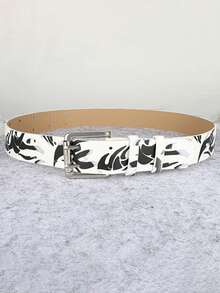 Vintage Punk Style Cool Futuristic Y2K Belt With Double Pin Buckle,For Men Women,Ideal For Casual Outings, Street Looks, Date Nights, Music Festivals - Black and White - View 4