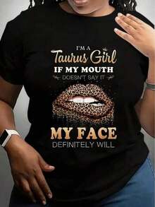 I'm A Taurus Girl - Funny Graphic T-Shirt - Women's Short Sleeve T-Shirt, Casual And Playful Design - Cotton T-Shirt - 黑色 - 查看 1