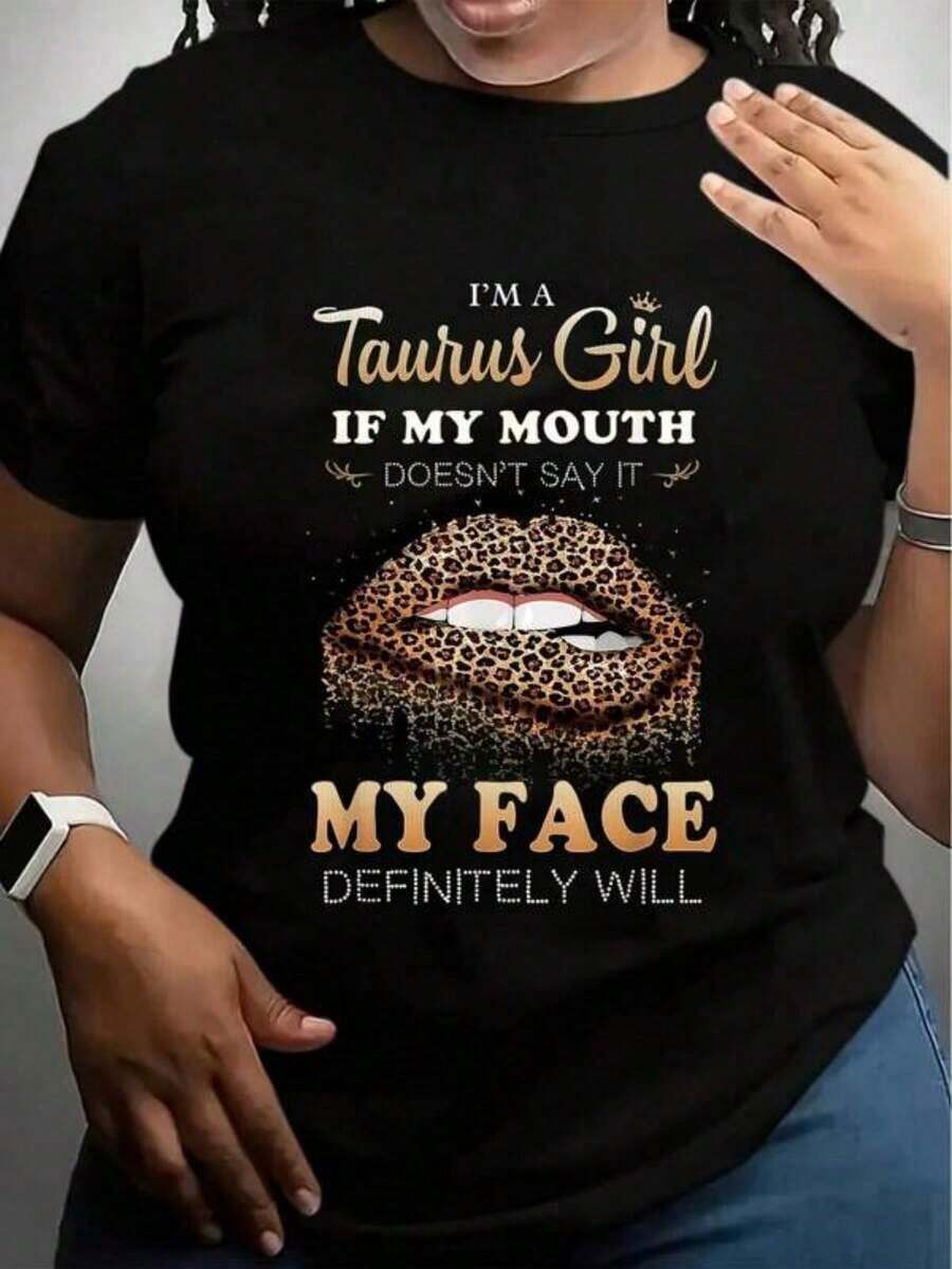 I'm A Taurus Girl - Funny Graphic T-Shirt - Women's Short Sleeve T-Shirt, Casual And Playful Design - Cotton T-Shirt - 黑色 - 查看 1