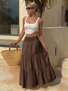 Falda de unicolor para mujer para vacaciones y ocio estilo bohemio - Café integral - Ver 6