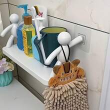 No-Drill Human-Shaped Storage Rack, Bathroom Organizer, Multi-Layer Storage Shelf, Cosmetic Storage Box, Creative Wall-Mounted Figure Storage Rack, Kitchen & Bedroom Home Decor Shelf, Plastic Material, Suitable For Bathroom Storage & Home Decoration - Multicolor - View 5