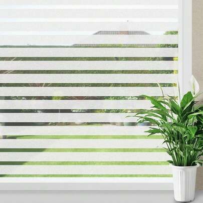 1 Roll Striped Pattern Glass Window Film, Privacy Window Sticker, Decorative Frosted Removable Sticker, Static Cling, Suitable For Living Room, Bedroom, Kitchen, Bathroom, Home Decor, Room Decor