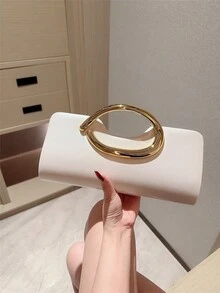 1件歐美時尚金屬裝飾迷你手拿包，高端亮面金屬條女款手提包，優雅奢華正式禮服晚宴包，PU皮革派對包/浪漫婚禮手拿包/舞會包，雞尾酒會包，附金屬鏈條返校舞會包 - 白色 - 查看 3