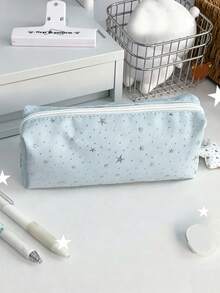 1pc White Star Canvas Pencil Case, Simple & Spacious Stationery Pouch For Girls - Multicolor - View 13